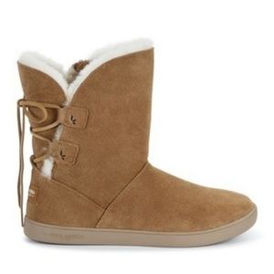 UGG Koolaburra Shazi Short Chestnut Sheepskin Brown  Zipper Cozy Warm Boots